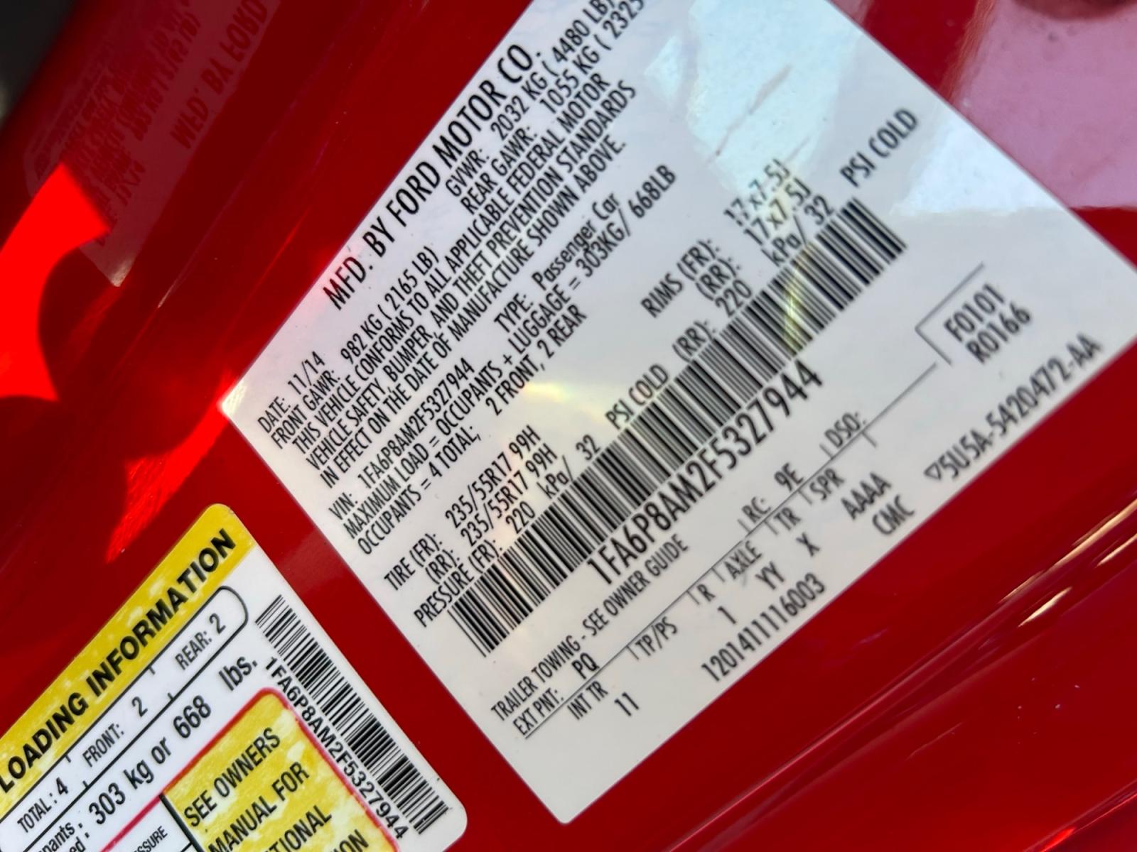 2015 Red Ford Mustang (1FA6P8AM2F5) with an 6 Cy engine, 5Spd transmission, located at 1687 Business 35 S, New Braunfels, TX, 78130, (830) 625-7159, 29.655487, -98.051491 - Photo #12